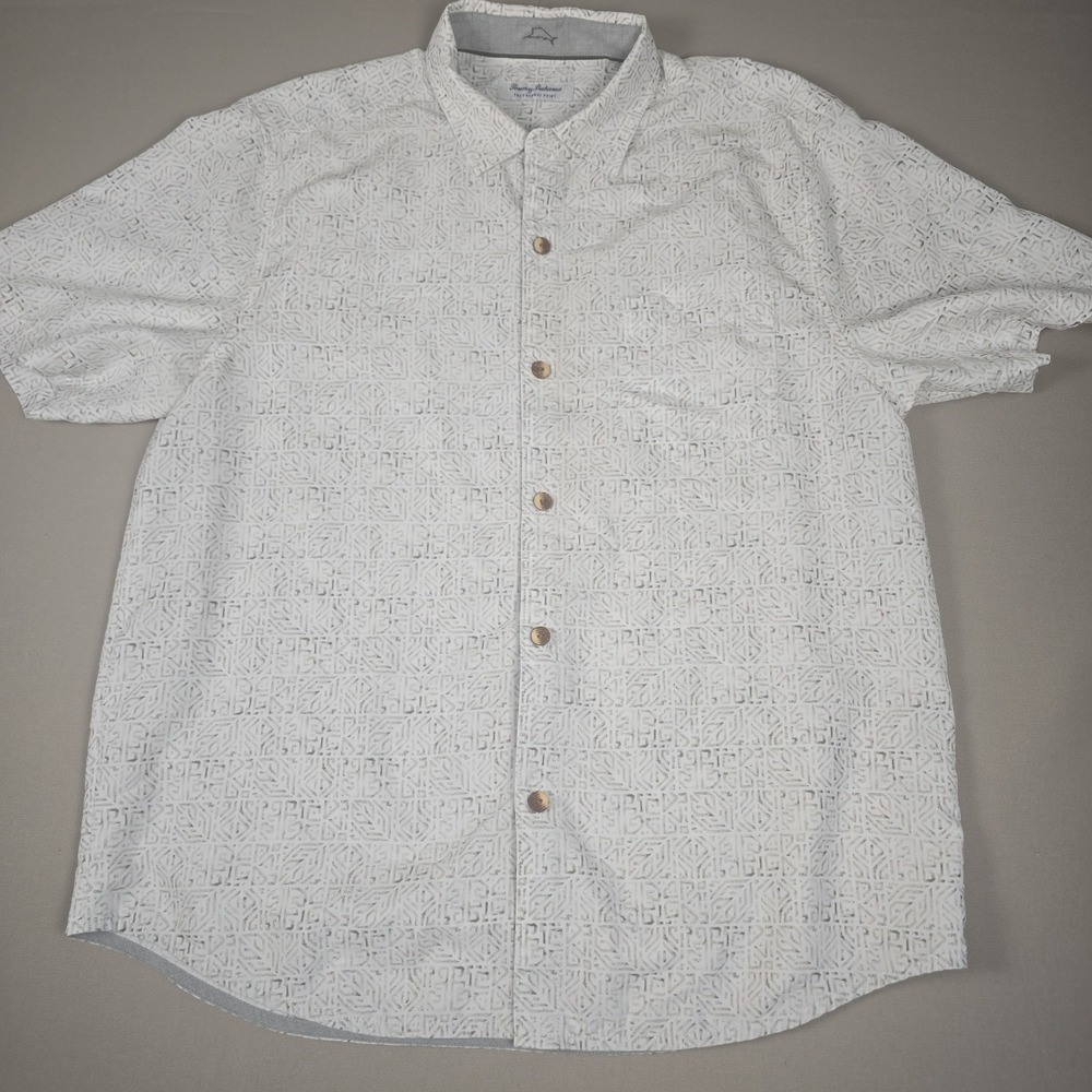 Tommy Bahama The Coconut Point Men Size Large White Gray Tencel Coolmax Short Sl